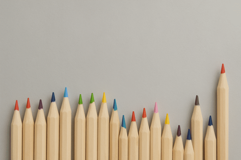 Lápices de colores sobre fondo gris, simbolizando material educativo visual y ordenado